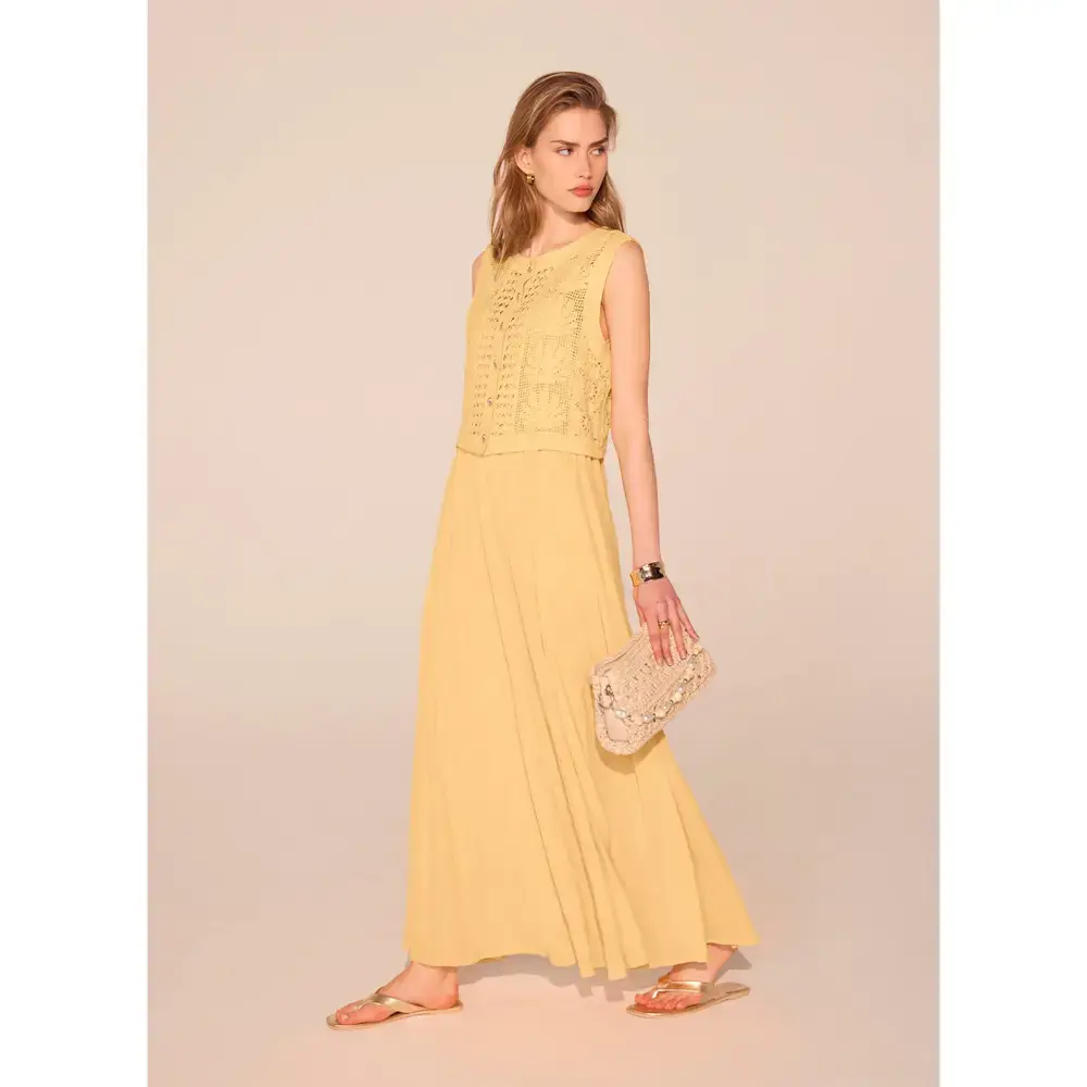Mint Velvet Yellow Crochet Shell Midi Dress
